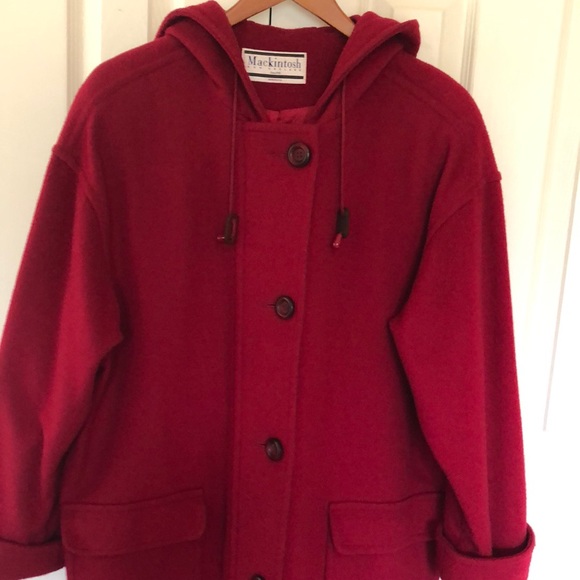 Mockintosh Jackets & Blazers - VINTAGE-Mackintosh New England Red Wool Hooded Coat- 14P